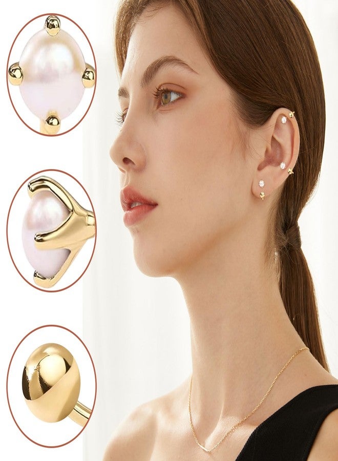 VDKIDKT 925 Sterling Silver Huggie Half Hoop Earrings with Pearl inlay for Women, 14K Gold plated Hypoallergenic Minimalist Tiny Cartilage Earring, Tiny Boho Colored Cartilage Earring - Image 3